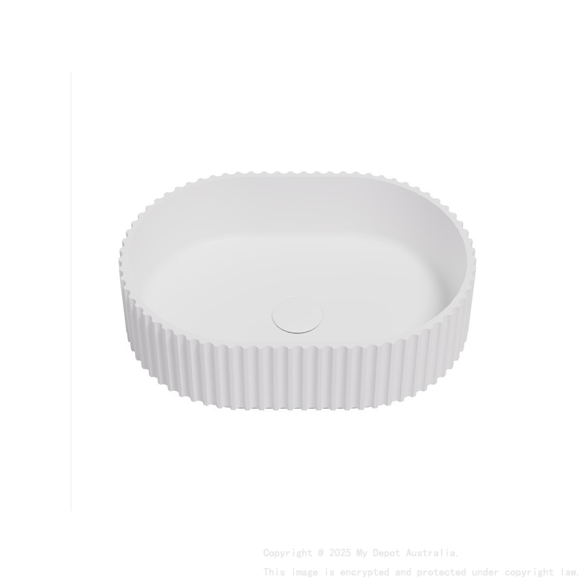 480*345*140mm Matt White Ellips Fluted Solid Surface Above Counter Basin 32mm Waste