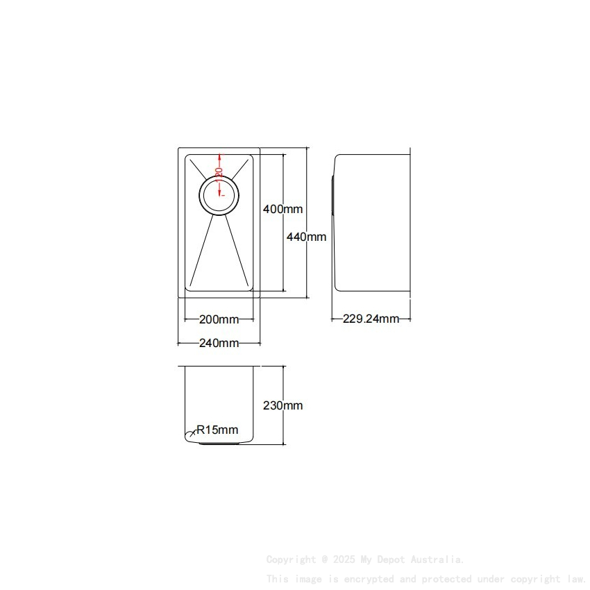 Bowl Size:200X400X230mm Overall Size:240X440X230mm Brushed Stainless Steel Kliff Hand Made Stainless Steel Sinks