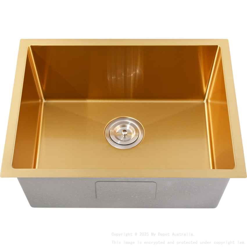 Bowl Size:540X400X230mm Overall Size:580X440X230mm Brushed Gold Kliff Hand Made Pvd Stainless Steel Sinks