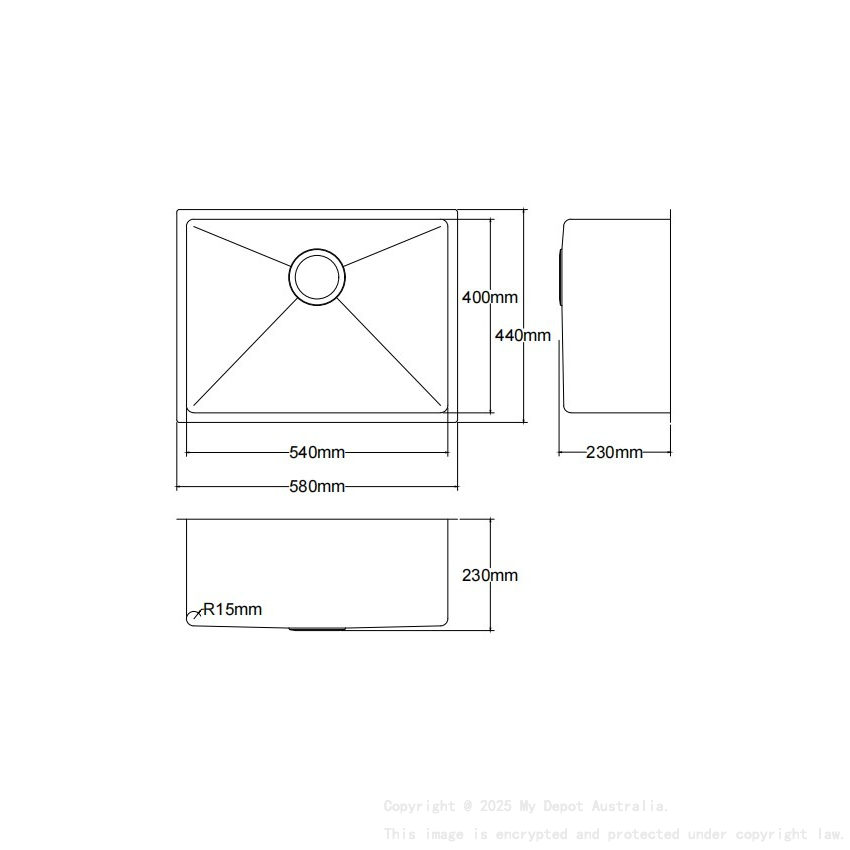 Bowl Size:540X400X230mm Overall Size:580X440X230mm Gun Metal Kliff Hand Made PVD Stainless Steel Sinks