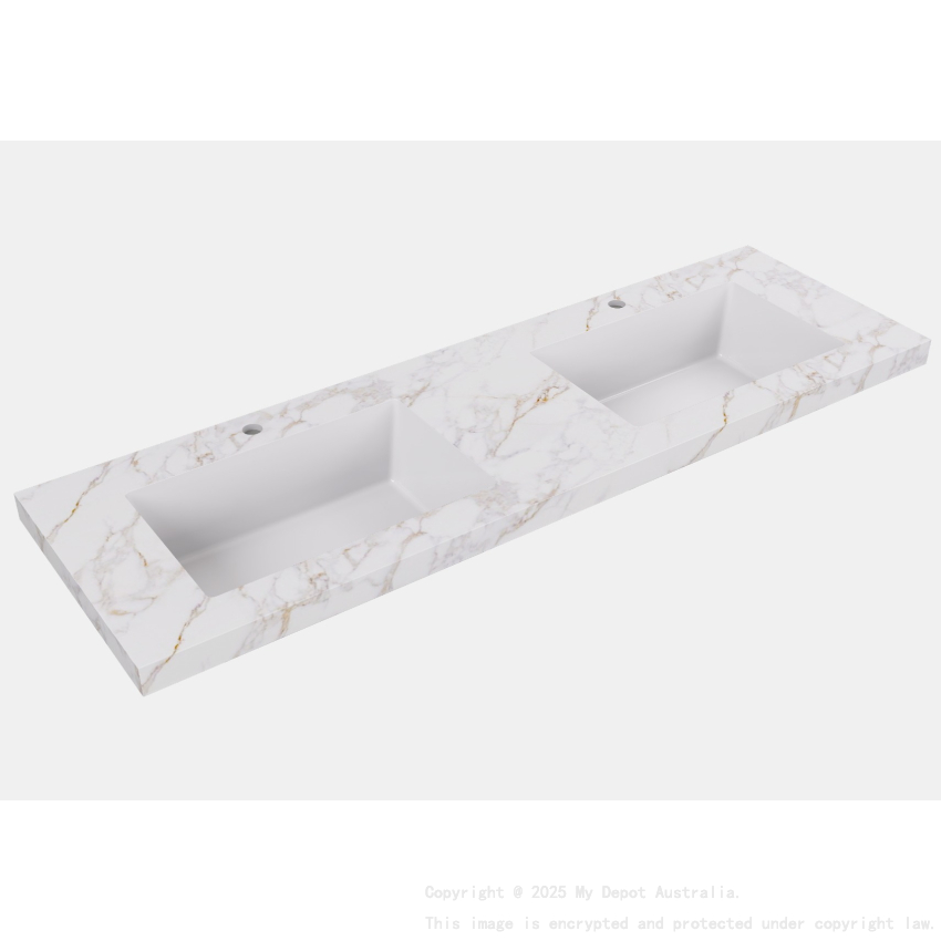 1505X465X50mm Carrara Gold Sintered Stone Semless Joined With Fine Ceramic Basin Stone Double Bowl