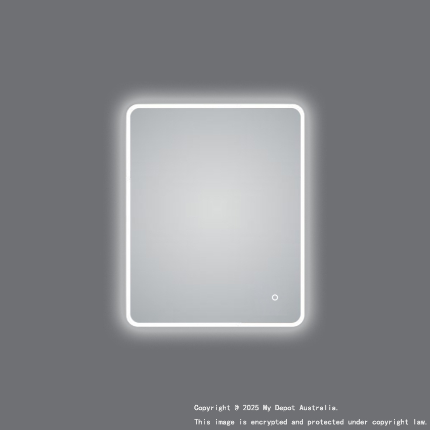 600*750mm Curved Rim Rectangle 3 Color Lighting Acrylic LED Mirror Touch Sensor Switch Wall Mounted Vertical or Horizontal