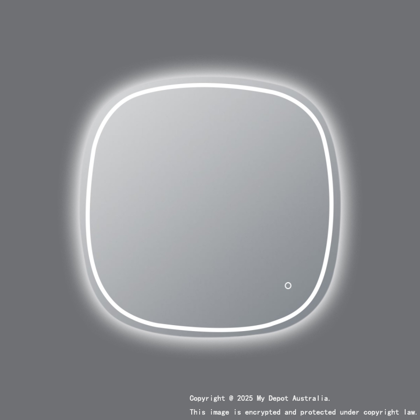 750*750mm Rounded Edge Acrylic Back & Front LED Mirror 3 Color Lighting Touch Sensor Switch Wall Mounted White Frame