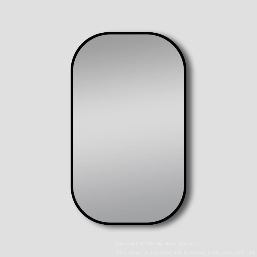450*750mm Matte Black Rounded Rectangular Framed Mirror