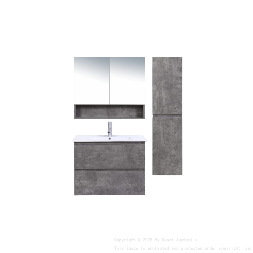 750*460*550mm Wall Hung Rock Cemento Woodgrain Vanity Two Drawer Cabinet Only