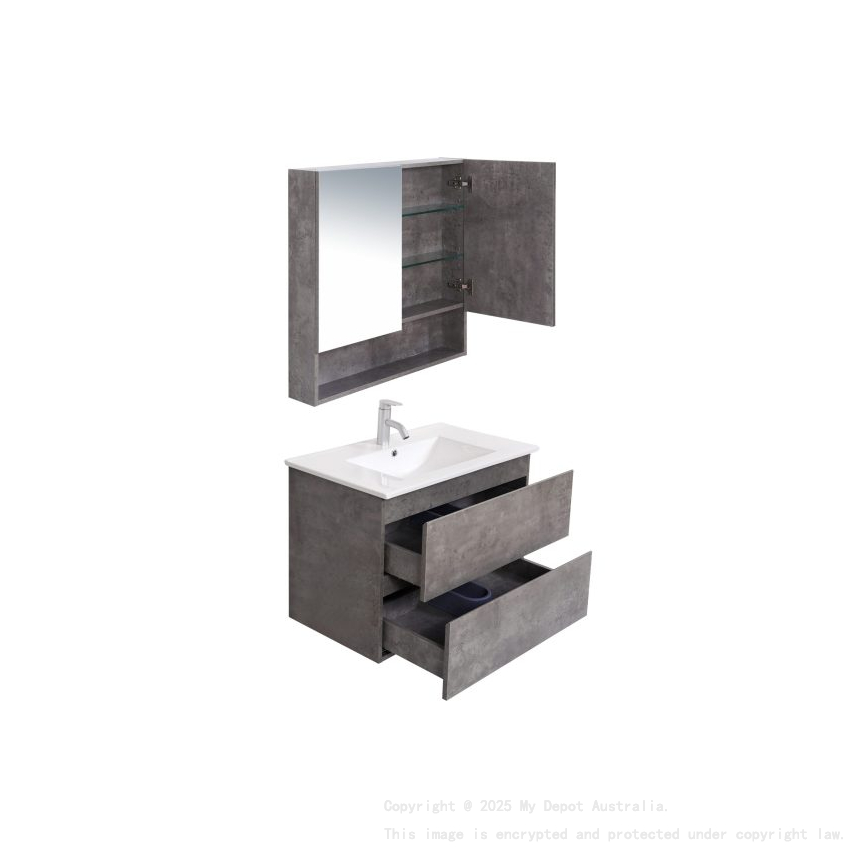 900*460*550mm Wall Hung Rock Cemento Woodgrain Vanity Two Drawer Cabinet Only