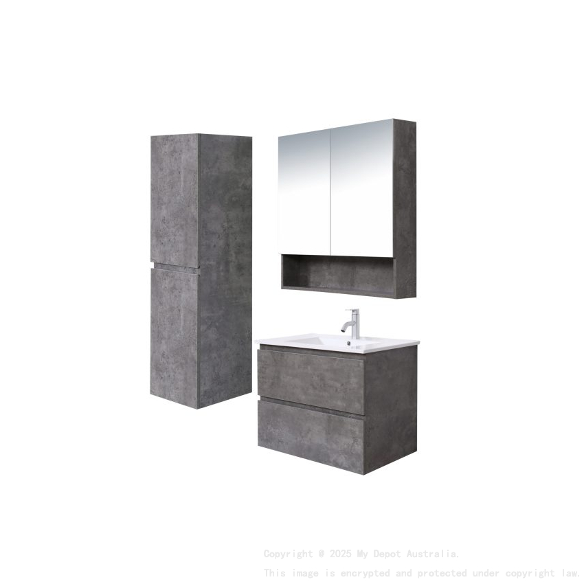 750*460*550mm Wall Hung Rock Cemento Woodgrain Vanity Two Drawer Cabinet Only