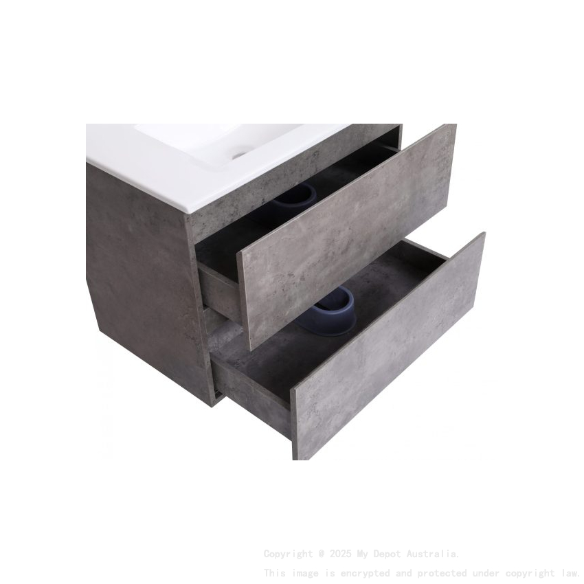 750*460*550mm Wall Hung Rock Cemento Woodgrain Vanity Two Drawer Cabinet Only