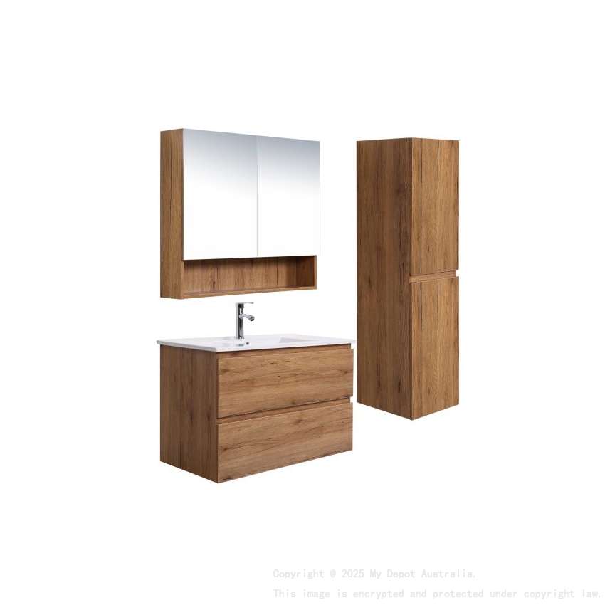 900*460*550mm Wall Hung Canyon Oak Woodgrain Vanity Two Drawer Cabinet Only