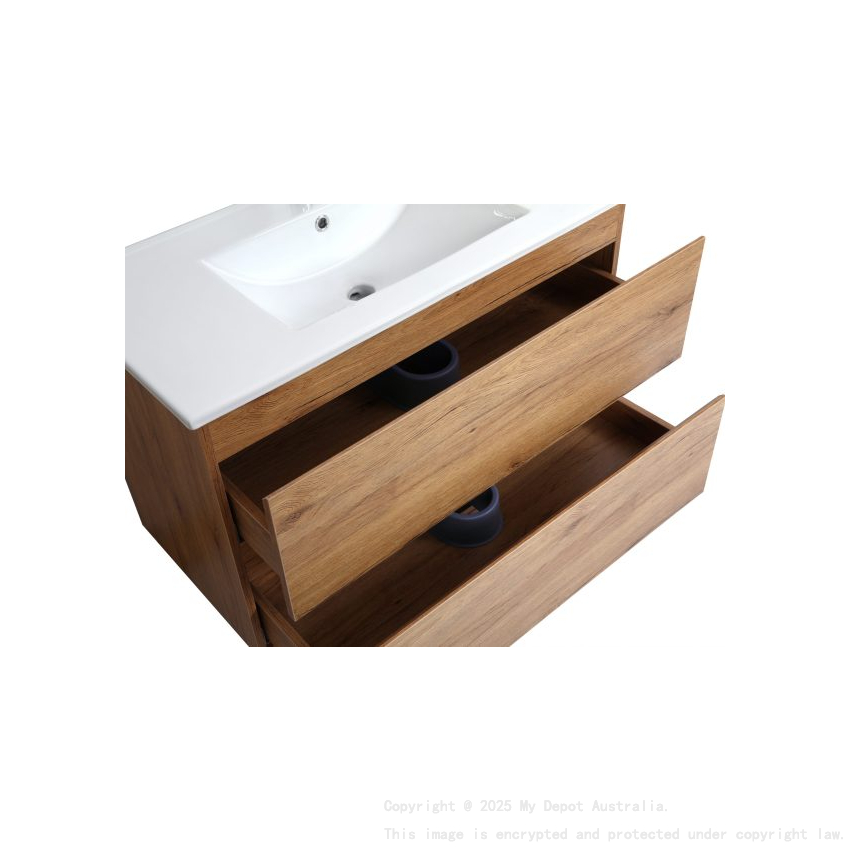 900*460*550mm Wall Hung Canyon Oak Woodgrain Vanity Two Drawer Cabinet Only