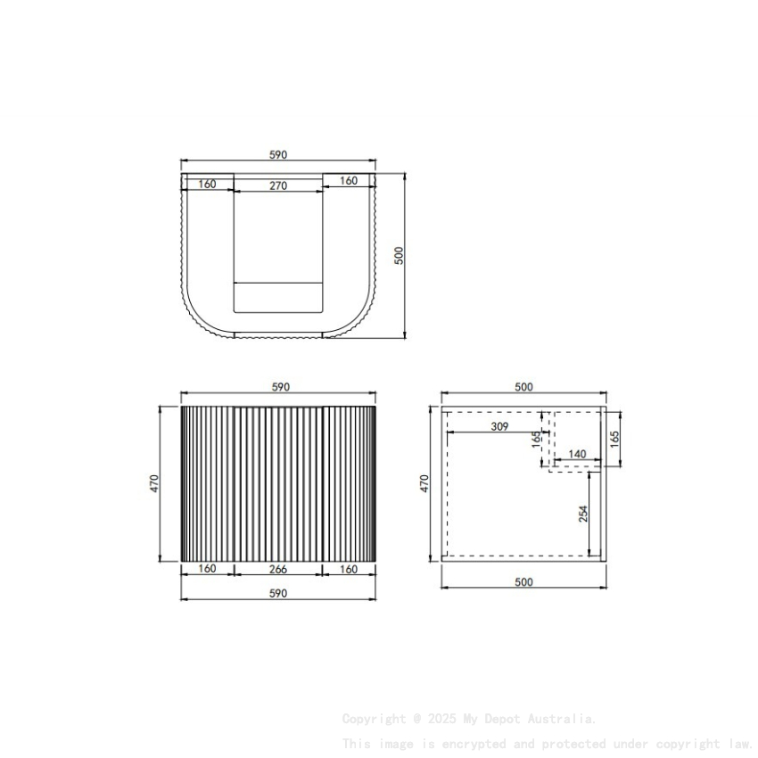 590X455X470mm Matte White Agena Modern Fluted Wall Hung Vanity PVC Cabinet