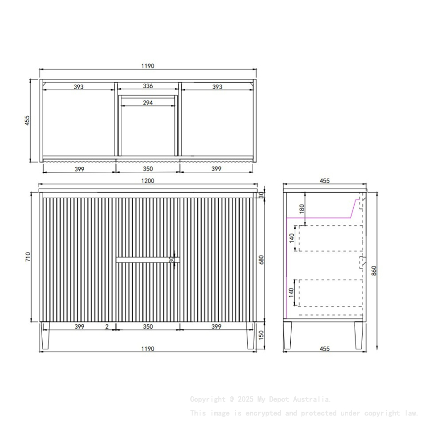 1190x455x860mm Matte White Crete Modern Free Standing Vanity