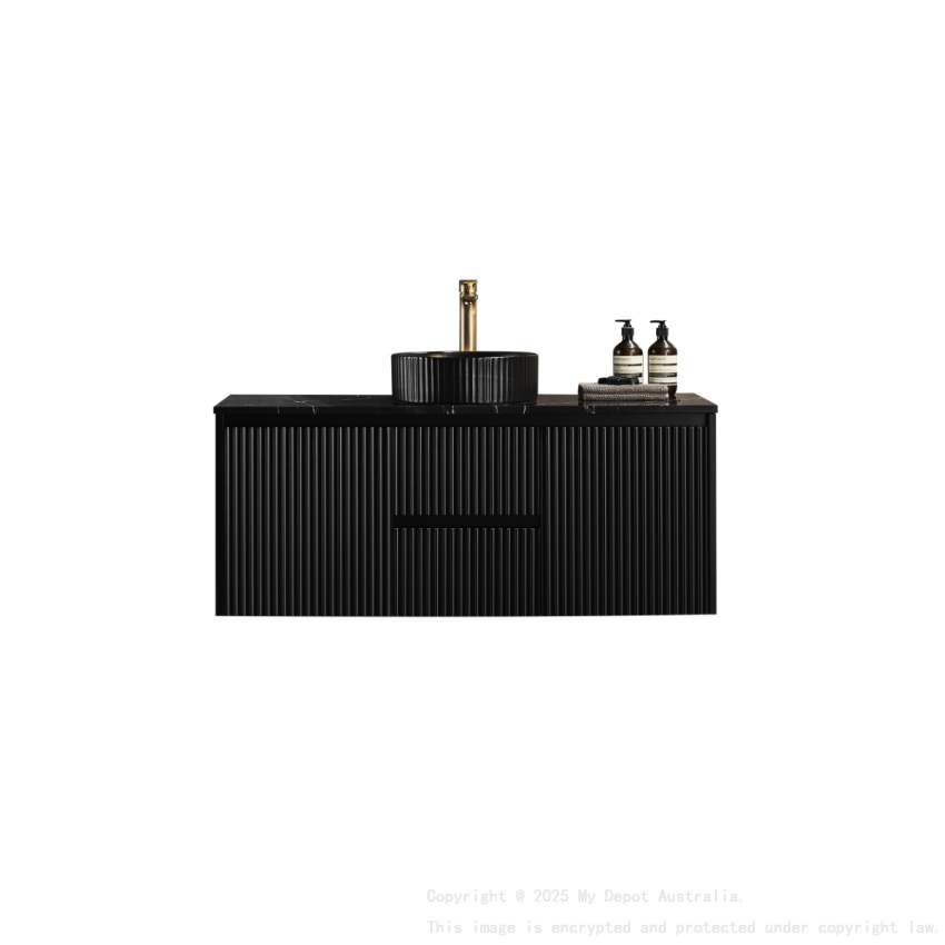 1190X455X480mm Matte Black Crete Modern Fluted Wall Hung Vanity PVC Cabinet Center Drawer