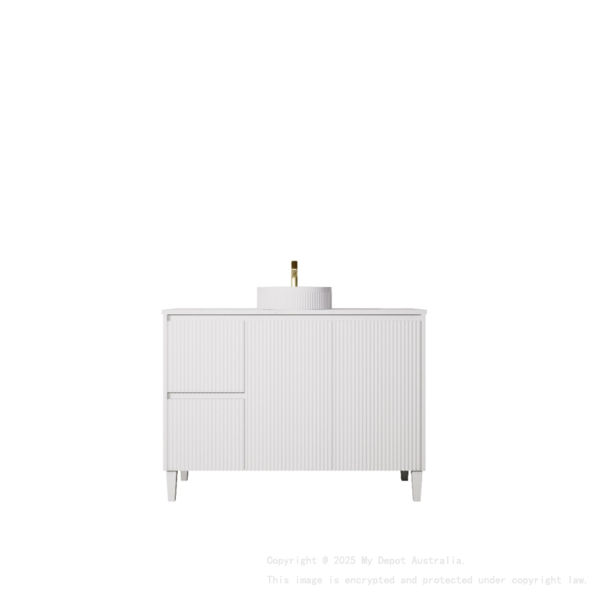 1190x455x860mm Matte White Crete Modern Free Standing Vanity Left Hand Drawers