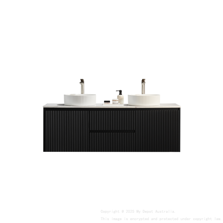 1490X455X480mm Matte Black Crete Modern Fluted Wall Hung Vanity PVC Cabinet