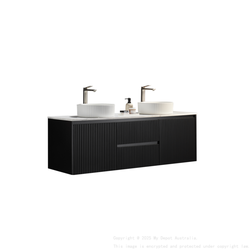 1490X455X480mm Matte Black Crete Modern Fluted Wall Hung Vanity PVC Cabinet