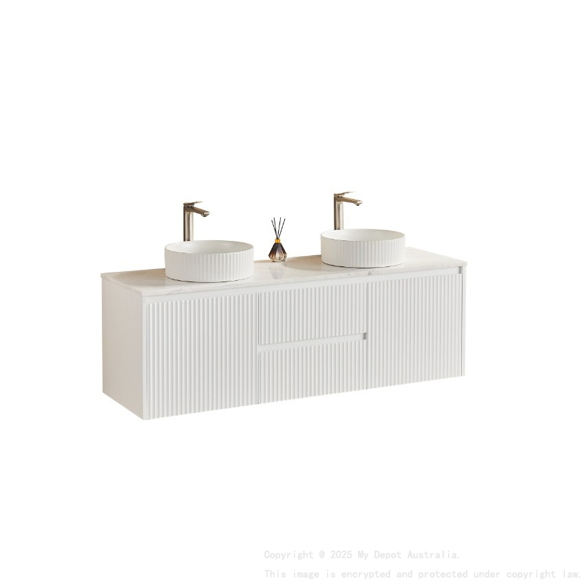 1490X455X480mm Matte White Crete Modern Fluted Wall Hung Vanity PVC Cabinet