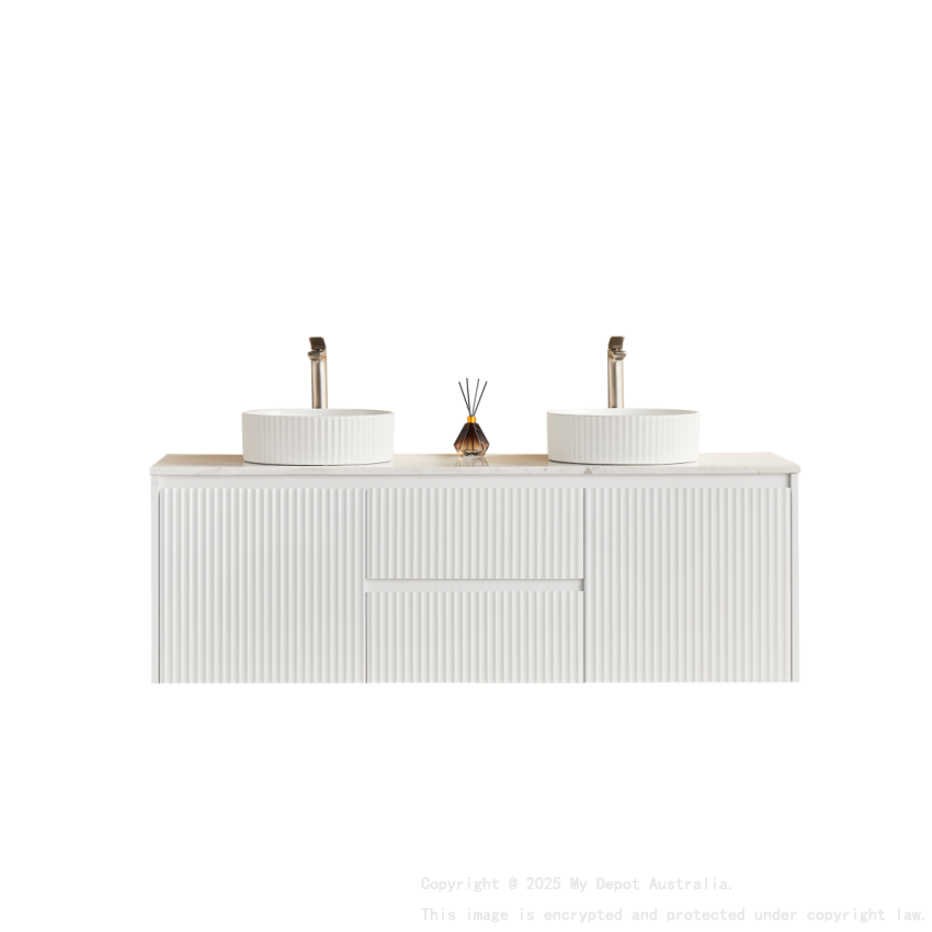 1490X455X480mm Matte White Crete Modern Fluted Wall Hung Vanity PVC Cabinet