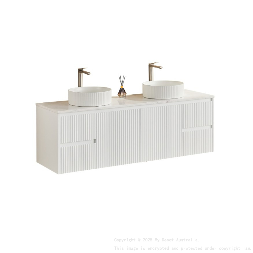 1490X455X480mm Matte White Crete Modern Fluted Wall Hung Vanity PVC Cabinet