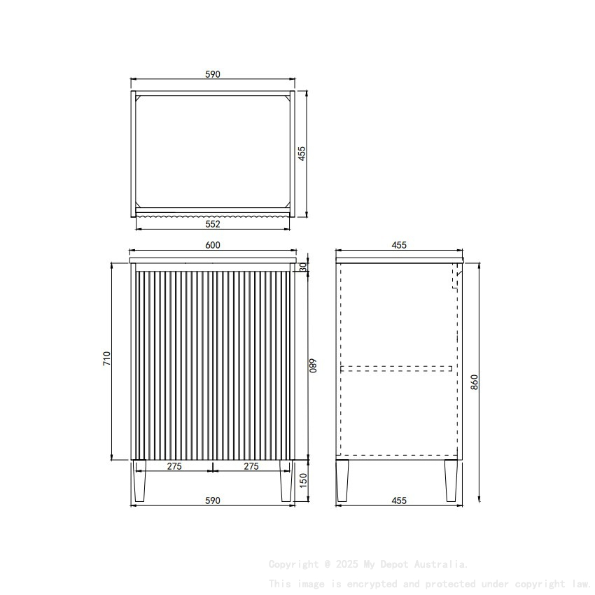 590x455x860mm Matte White Crete Modern Free Standing Vanity