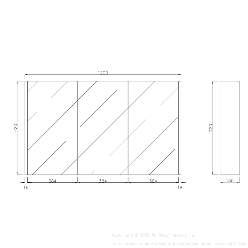 1200×720×150mm Prime Oak Camden Pencil Edge Shaving Cabinet