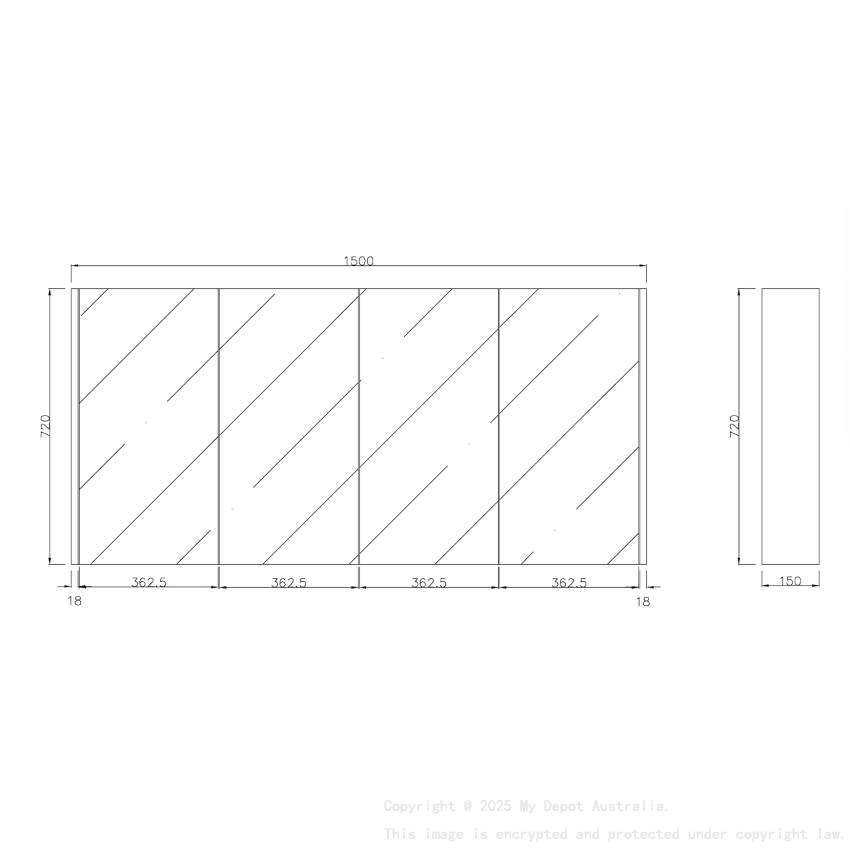 1500×720×150mm Coastal Oak Camden Pencil Edge Shaving Cabinet
