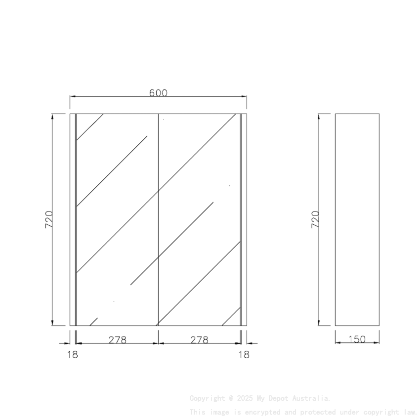 600×720×150mm Prime Oak Camden Pencil Edge Shaving Cabinet