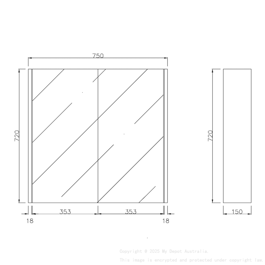 750×720×150mm Prime Oak Camden Pencil Edge Shaving Cabinet