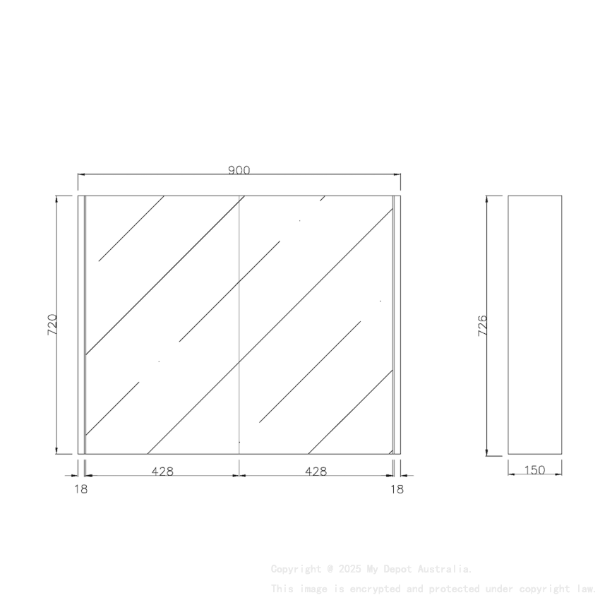 900×720×150mm Prime Oak Camden Pencil Edge Shaving Cabinet