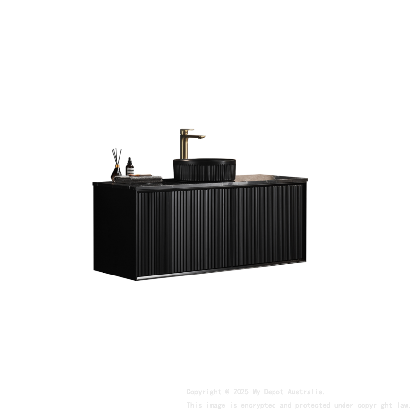 1190X455X480mm Matte Black Kliff Modern Fluted Wall Hung Vanity PVC Cabinet