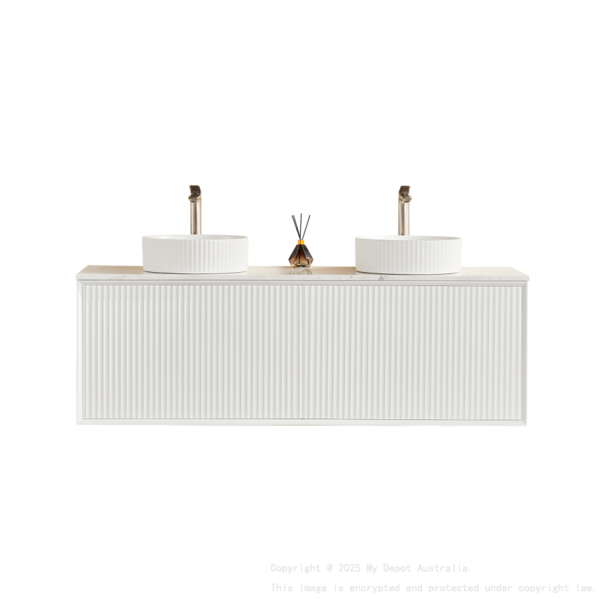 1490X455X480 Matte Black Kliff Modern Fluted Wall Hung Vanity PVC Cabinet