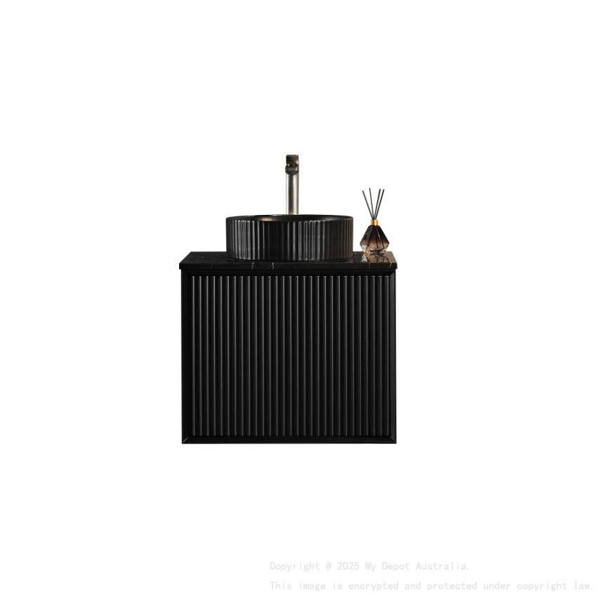 590X455X480mm Matte Black Kliff Modern Fluted Wall Hung Vanity PVC Cabinet