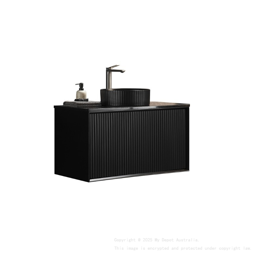 890X455X480mm Matte Black Kliff Modern Fluted Wall Hung Vanity PVC Cabinet