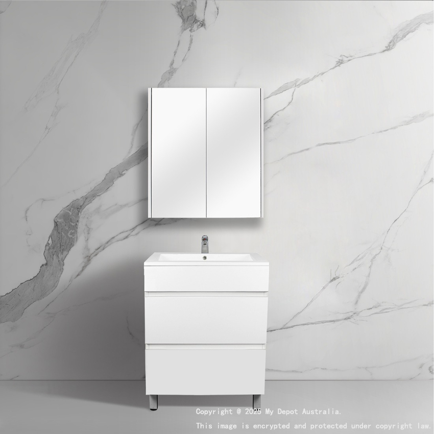 600mm Matte White MDF Bathroom Vanity 2 Drawers Free Standing Cabinet Only