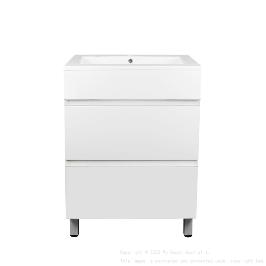 600mm Matte White MDF Bathroom Vanity 2 Drawers Free Standing Cabinet Only