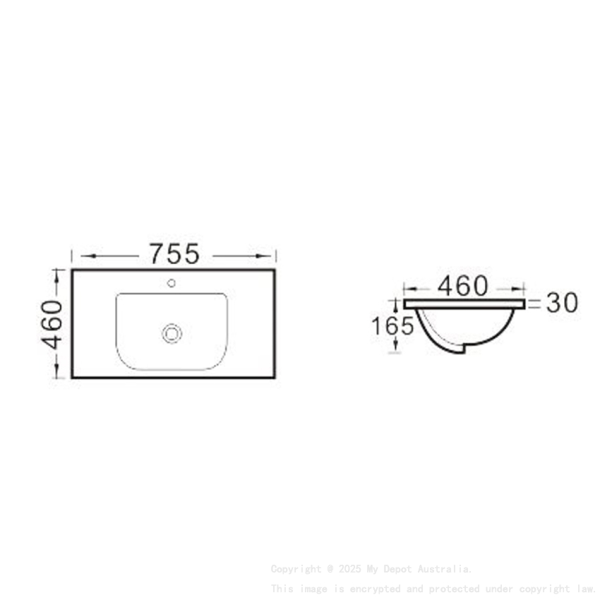 750mm O Shape Basin Ceramic Vanity Top
