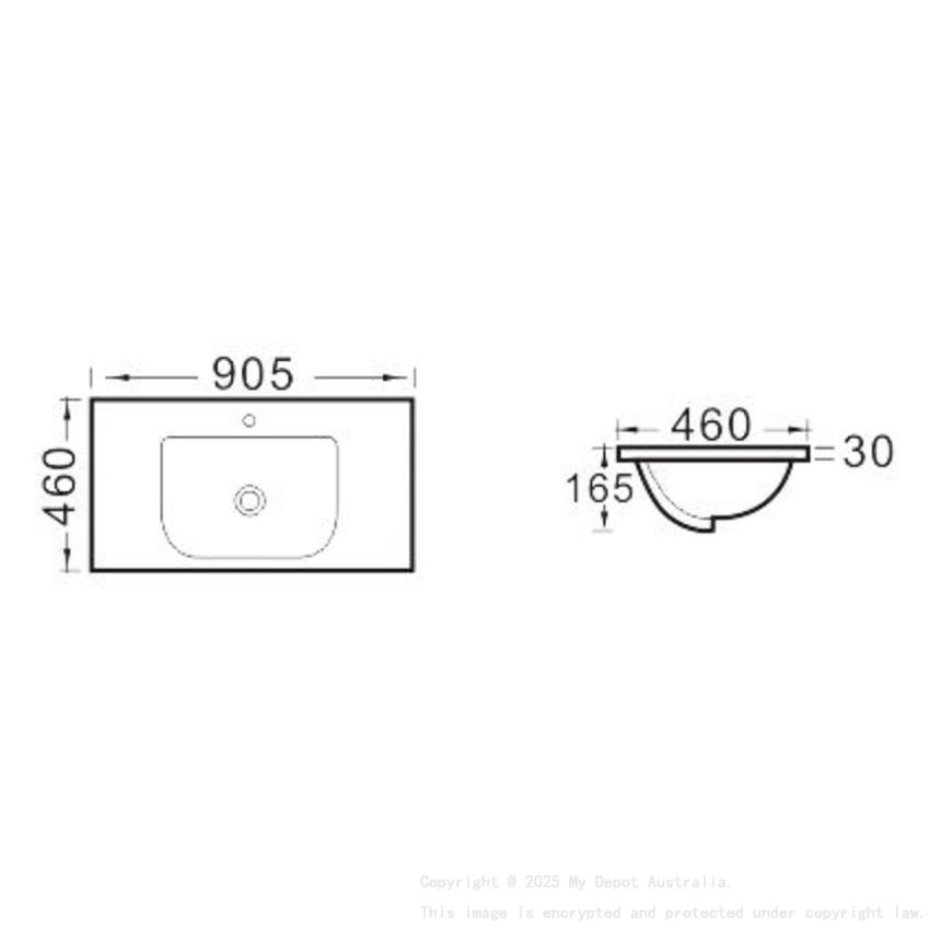900mm O Shape Basin Ceramic Vanity Top