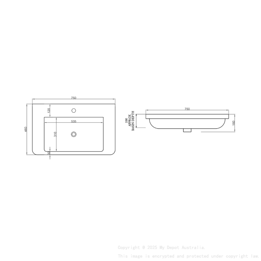 750mm O Shape Basin Poly Marble Top Round Edge