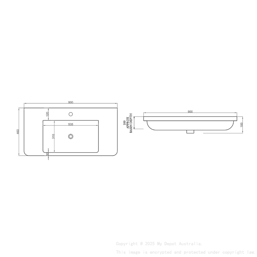 900mm O Shape Basin Poly Marble Top Round Edge