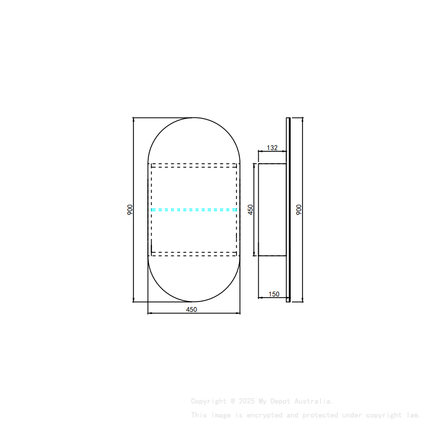 450X900X155mm Matte White Allison Pill LED Shaving Cabinet