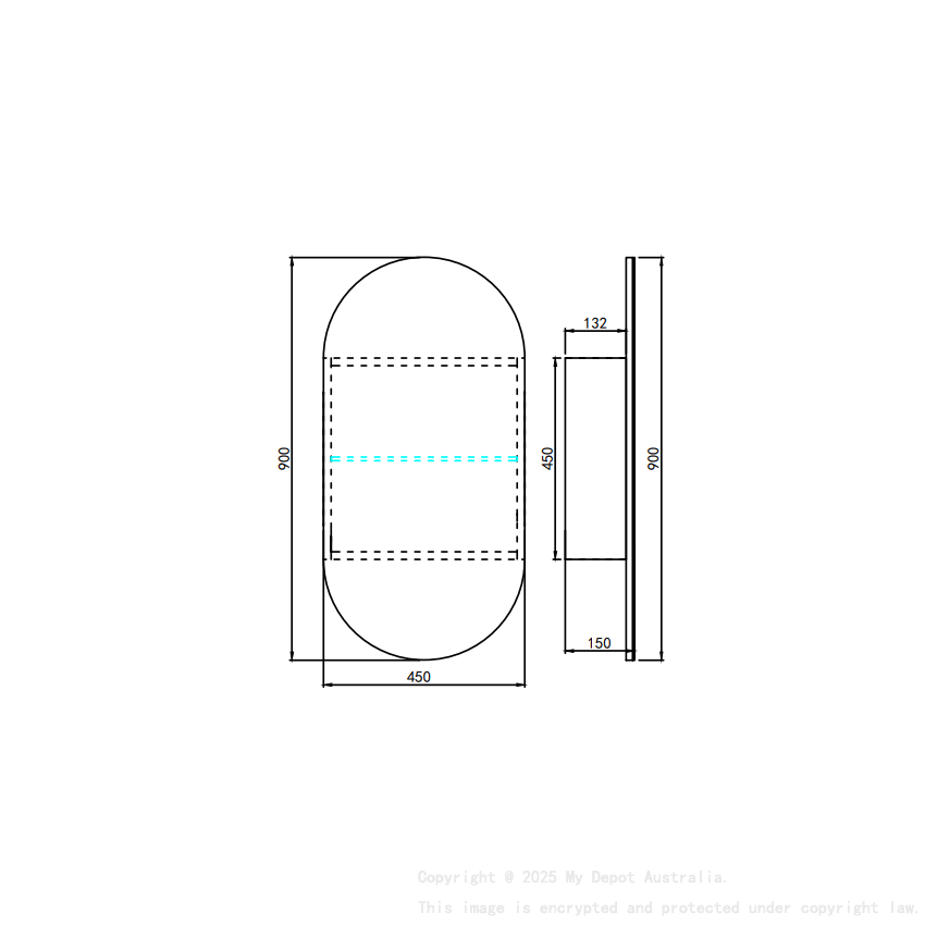 450X900X155mm Allison Pill LED Shaving Cabinet Matte Black