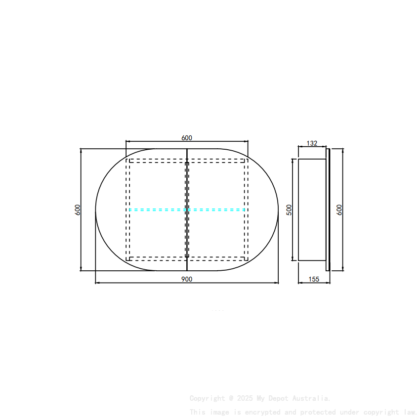 900X600X150mm Matte Black Allison Pill Shaving Cabinet