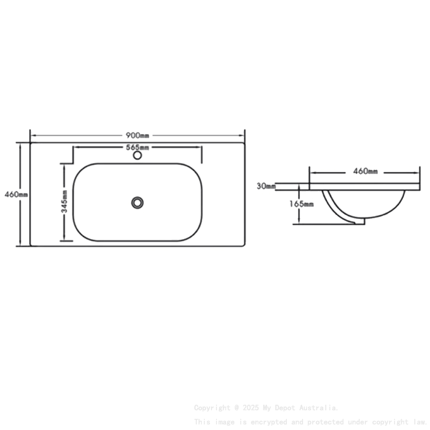 900mm Moon Basin Round Bowl Gloss White Ceramic Vanity Top