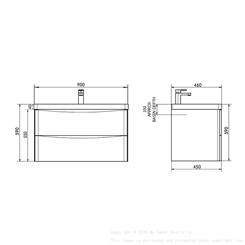 900mm Dark Oak MDF Bathroom Vanity 2 Doors ARC Wall Hung Cabinet Only