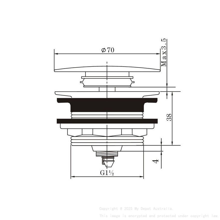 40mm Matte Black Solid Brass Bathtub Mushroom Pop Up Waste Drain NO Overflow
