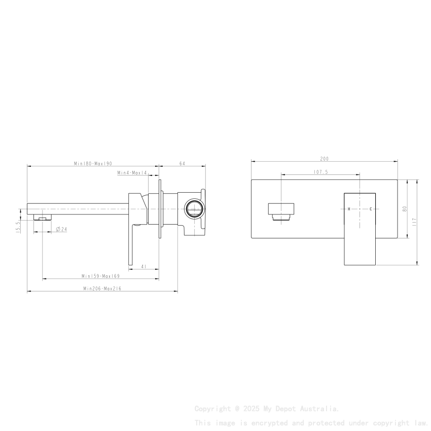 Blaze Black Bathtub/Basin Wall Mixer With Spout