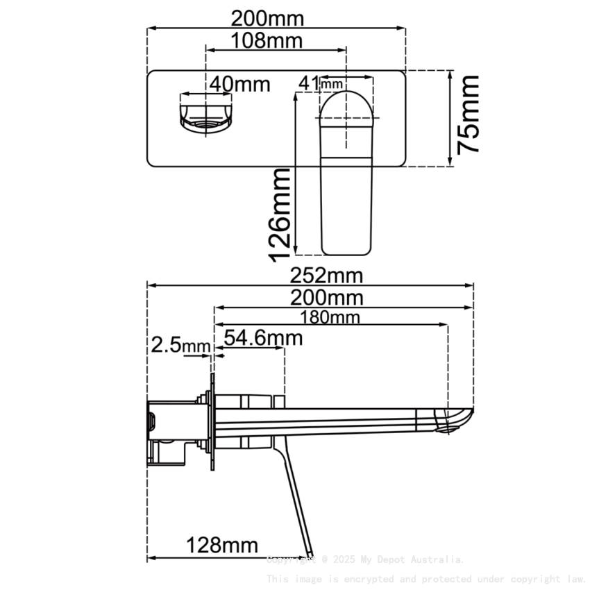 Rushy Series Square Black Wall Mixer with Spout