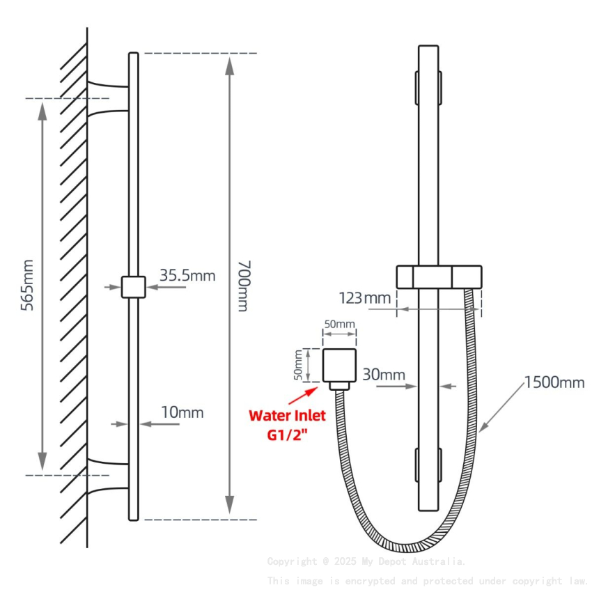 Square Black Handheld Shower With Rail