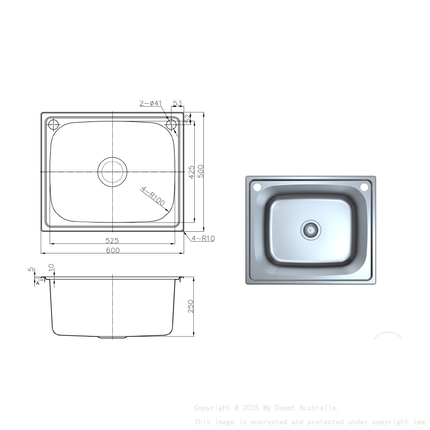 Otus Drop-in Laundry Tub 600 x 500 x 250mm