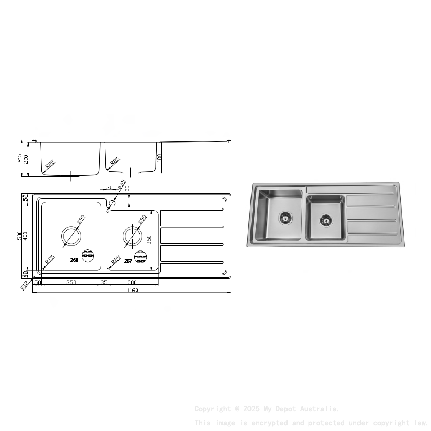 Stainless Steel Sink 1160x500x200